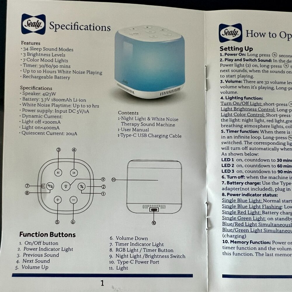 NEW Sealy Night Light & White Noice Therapy Sound Machine - Picture 11 of 11